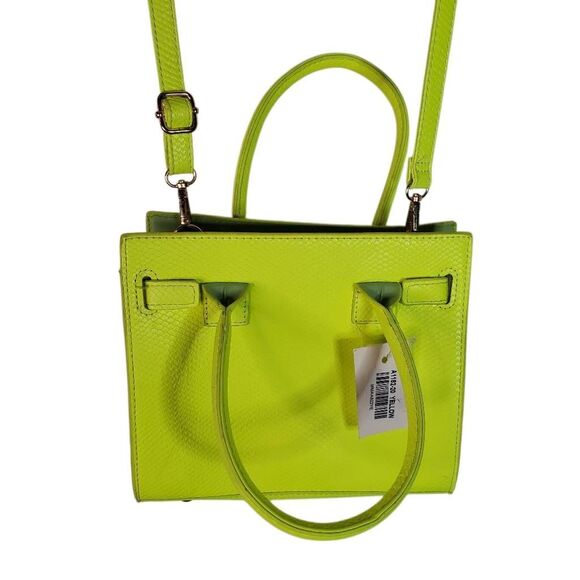 NWT PU Leather Textured Crossbody Nano Tote Bag Neon Green OS - Picture 3 of 10